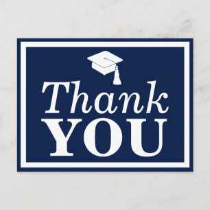 Navy White Grad Cap Thank You Postcard