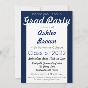 Navy White Grad Party Bold Graduation Invitation