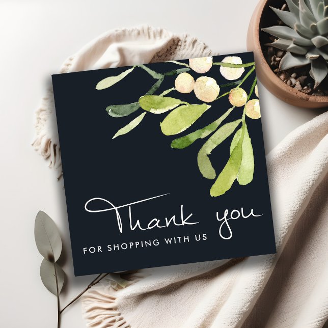 NAVY WHITE GREEN SNOW BERRY CHRISTMAS THANK YOU SQUARE BUSINESS CARD (Creator Uploaded)