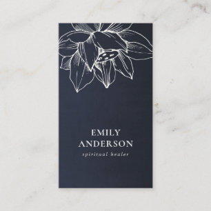 NAVY WHITE LOTUS SIMPLE REIKI SPIRITUAL HEALER BUSINESS CARD