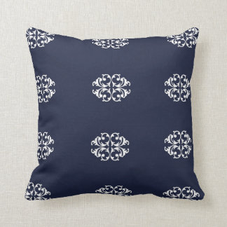 Navy,White, Medallion Designed Throw Pillow