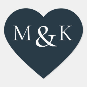 Navy & White Modern Elegant Name Initial Wedding Heart Sticker