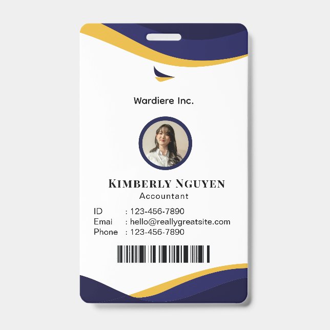 Navy & White Modern Personalised ID Card Badge (Front)