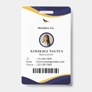Navy & White Modern Personalised ID Card Badge