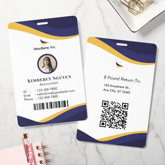 Navy & White Modern Personalised ID Card Badge (Office)