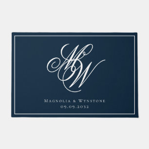 Navy White Monogram Couple Doormat