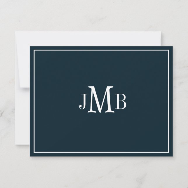 Navy & White Monogrammed Initials Flat Thank You Card (Front)