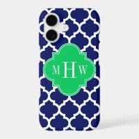 Navy White Moroccan #5 Emerald 3 Initial Monogram