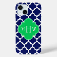 Navy White Moroccan #5 Emerald 3 Initial Monogram