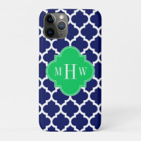 Navy White Moroccan #5 Emerald 3 Initial Monogram