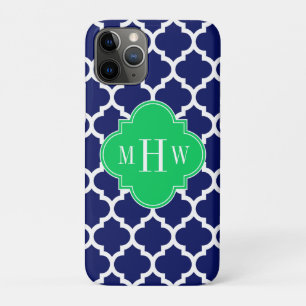 Navy White Moroccan #5 Emerald 3 Initial Monogram Case-Mate iPhone Case