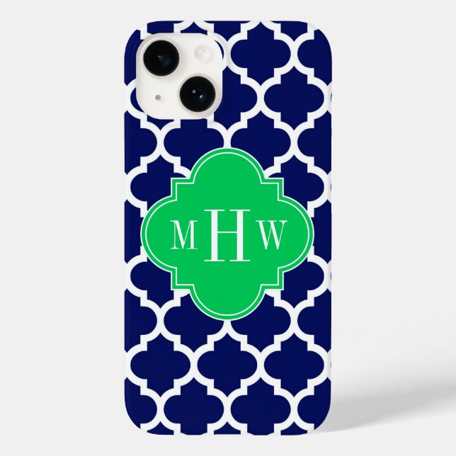 Navy White Moroccan #5 Emerald 3 Initial Monogram Case-Mate iPhone Case (Back)