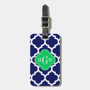 Navy White Moroccan #5 Emerald 3 Initial Monogram Luggage Tag