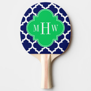 Navy White Moroccan #5 Emerald 3 Initial Monogram Ping Pong Paddle