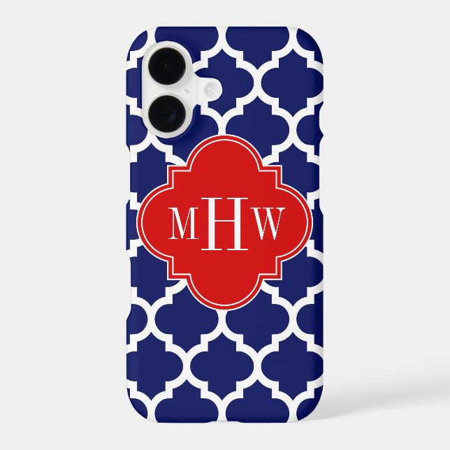 Navy White Moroccan #5 Red 3 Initial Monogram (Back)