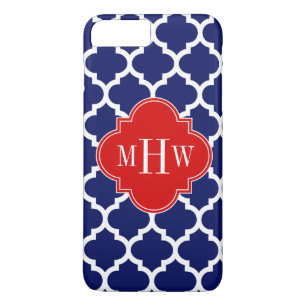 Navy White Moroccan #5 Red 3 Initial Monogram Case-Mate iPhone Case