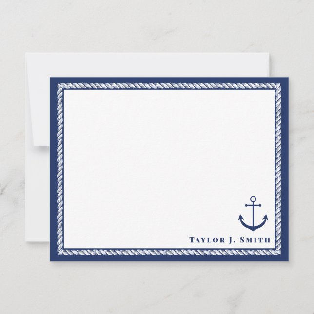Navy & White Nautical Anchor Rope Personalised Card (Front)