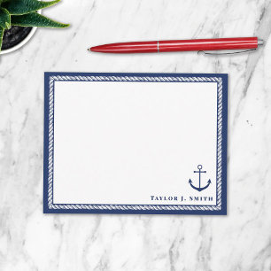 Navy & White Nautical Anchor Rope Personalised Card