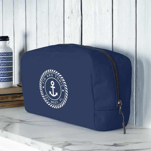 Navy & White Nautical Anchor Stripe Boat Name Dopp Kit (Creator Uploaded)