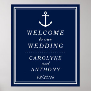 Navy & White Nautical Anchor Wedding Welcome Sign