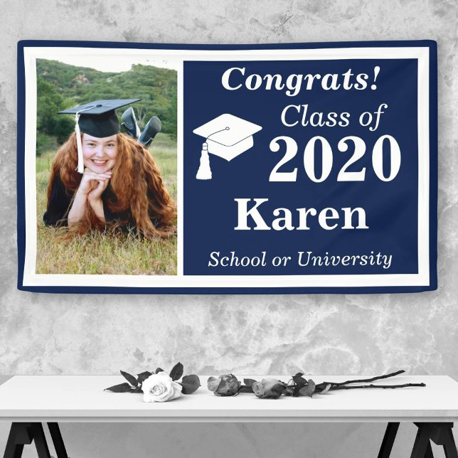 Navy White One Photo Class of 2024 Graduation Banner (Creator Uploaded)