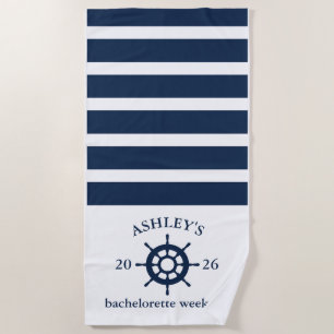 Navy & White Personalised Bachelorette Weekend Beach Towel