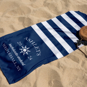 Navy & White Personalised Bachelorette Weekend Beach Towel