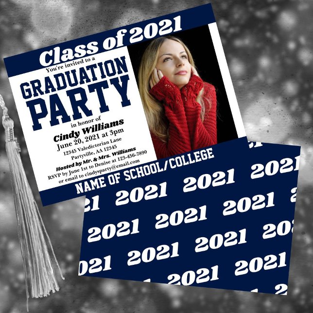 Navy White Photo Graduation Invitation (Creator Uploaded)