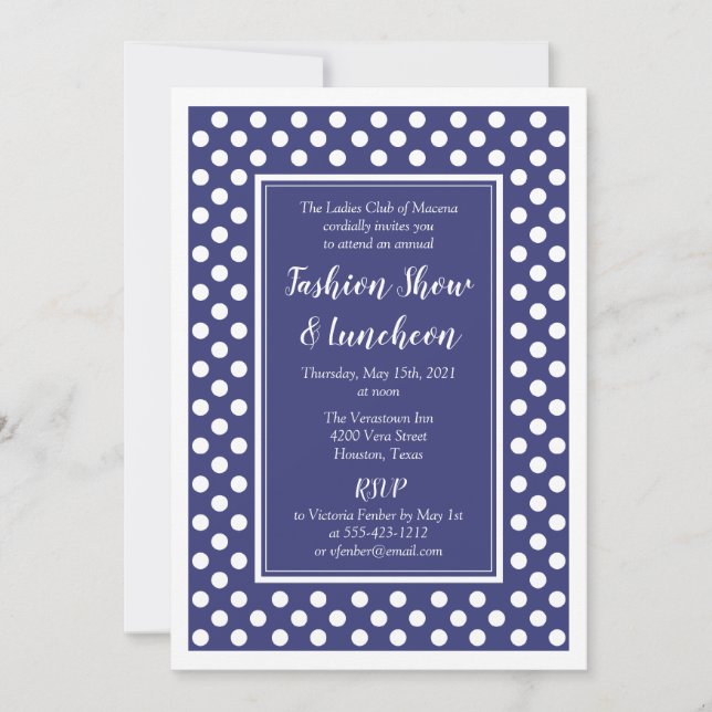 Navy White Polka Dot Corporate Business Party Invitation (Front)