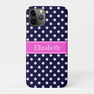Navy White Polka Dots Hot Pink Ribbon Monogram Case-Mate iPhone Case