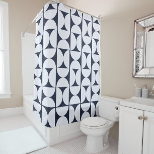 Navy & White Retro Modern Geometric Shower Curtain