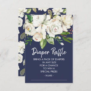Navy White Roses Baby Shower Diaper Raffle Ticket Invitation