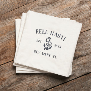 Navy & White Rustic Anchor Logo Boat Name Napkin