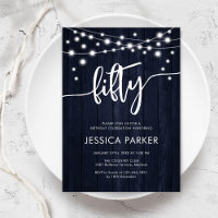 Navy White Rustic Wood 50th Birthday Party