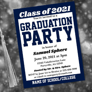 Navy White School Colors Graduation Invitation