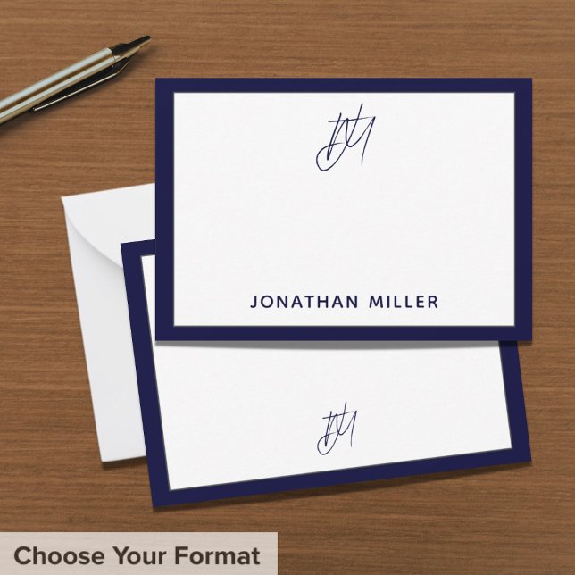 Navy White Script Monogram Typographic Name Card (Creator Uploaded)