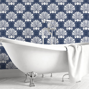 Navy & White Seashell Wallpaper