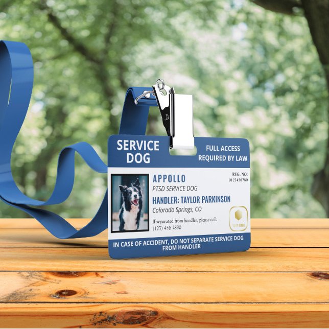 Navy White Service Dog Logo & Photo ID ID Badge (Creator Uploaded)