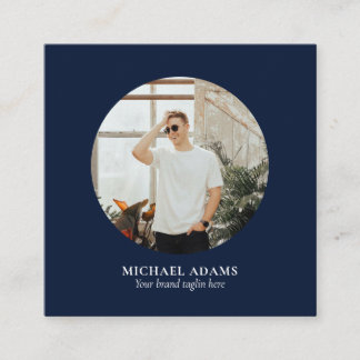 Navy & White Simple Modern Photo Social Media Square Business Card