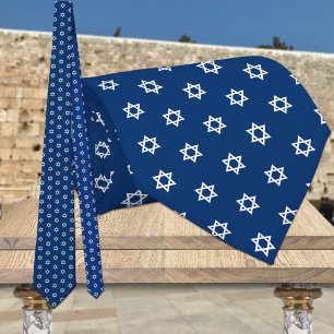 Navy & White Star Of David Elegant Tie