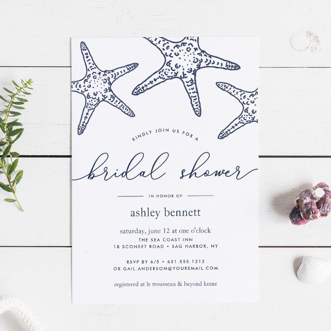 Navy & White Starfish Bridal Shower Invitation (Creator Uploaded)