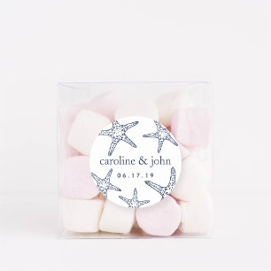 Navy & White Starfish Personalised Wedding Classic Round Sticker