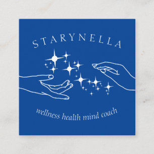 Navy White Stars Energy Hands Reiki Therapy Square Business Card