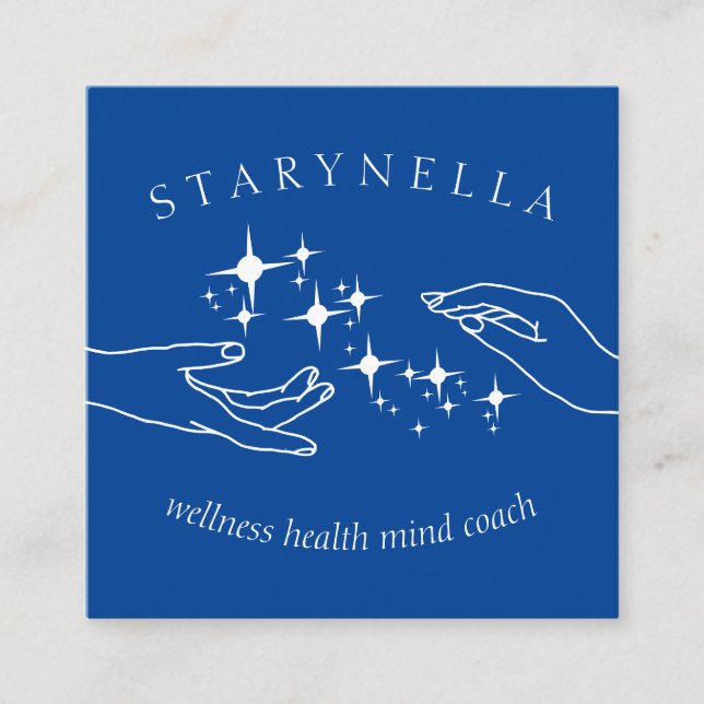 Navy White Stars Energy Hands Reiki Therapy Square Business Card (Front)
