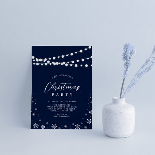 Navy & White   String Lights Christmas Party Invitation