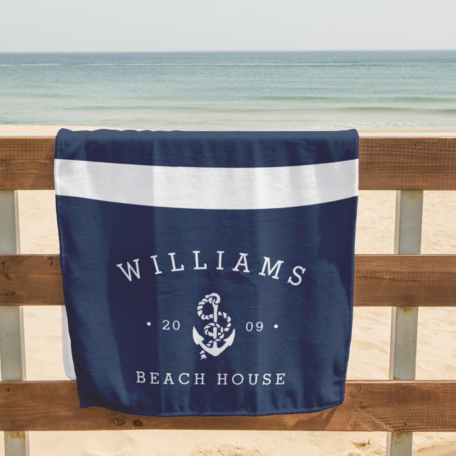 Navy & White Stripe Personalised Beach House Beach Towel (Creator Uploaded)