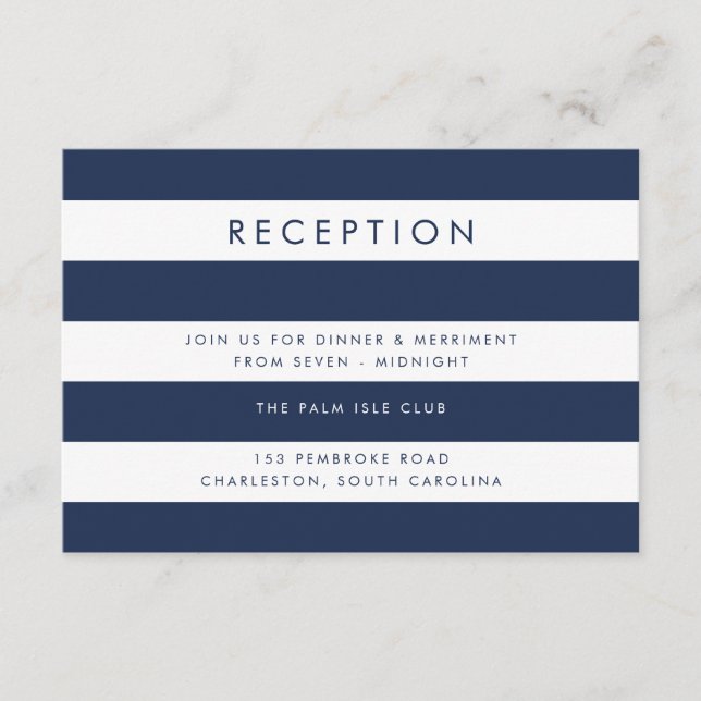 Navy & White Stripe Reception Card (Front)