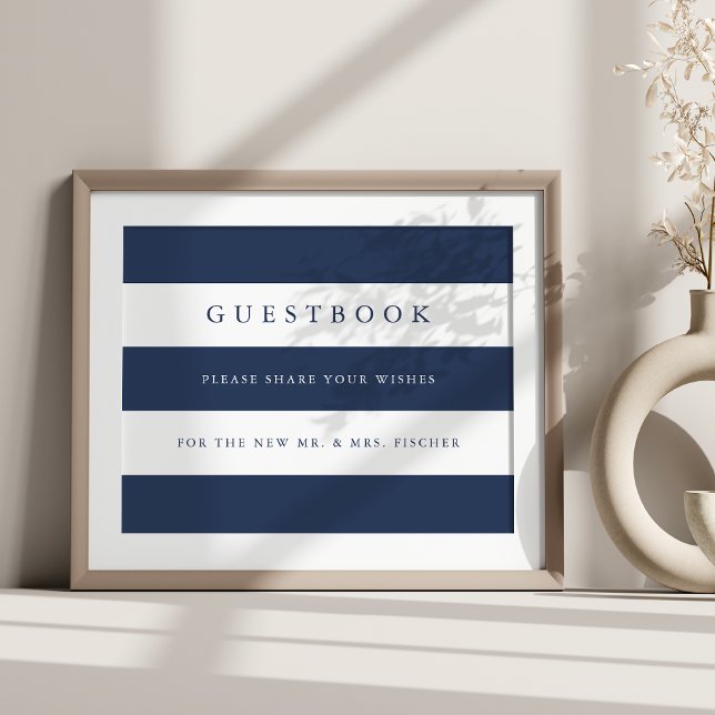 Navy & White Stripe Wedding Guestbook Sign (Creator Uploaded)