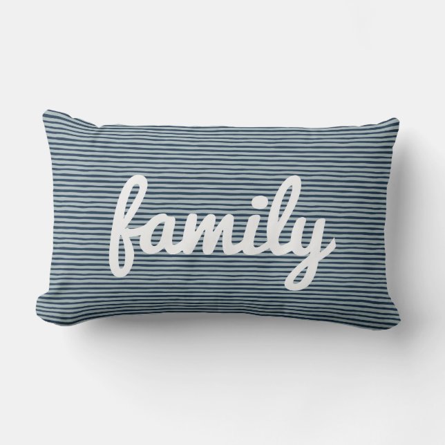 Navy & White Striped – Modern Minimalist Family  Lumbar Cushion (Front)