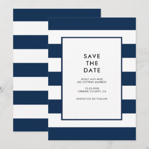 Navy White Stripes Chic Simple Modern Minimal Invitation